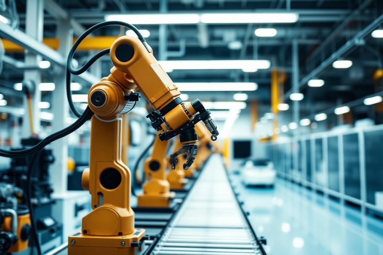 Robotic arm operating on a precision assembly line